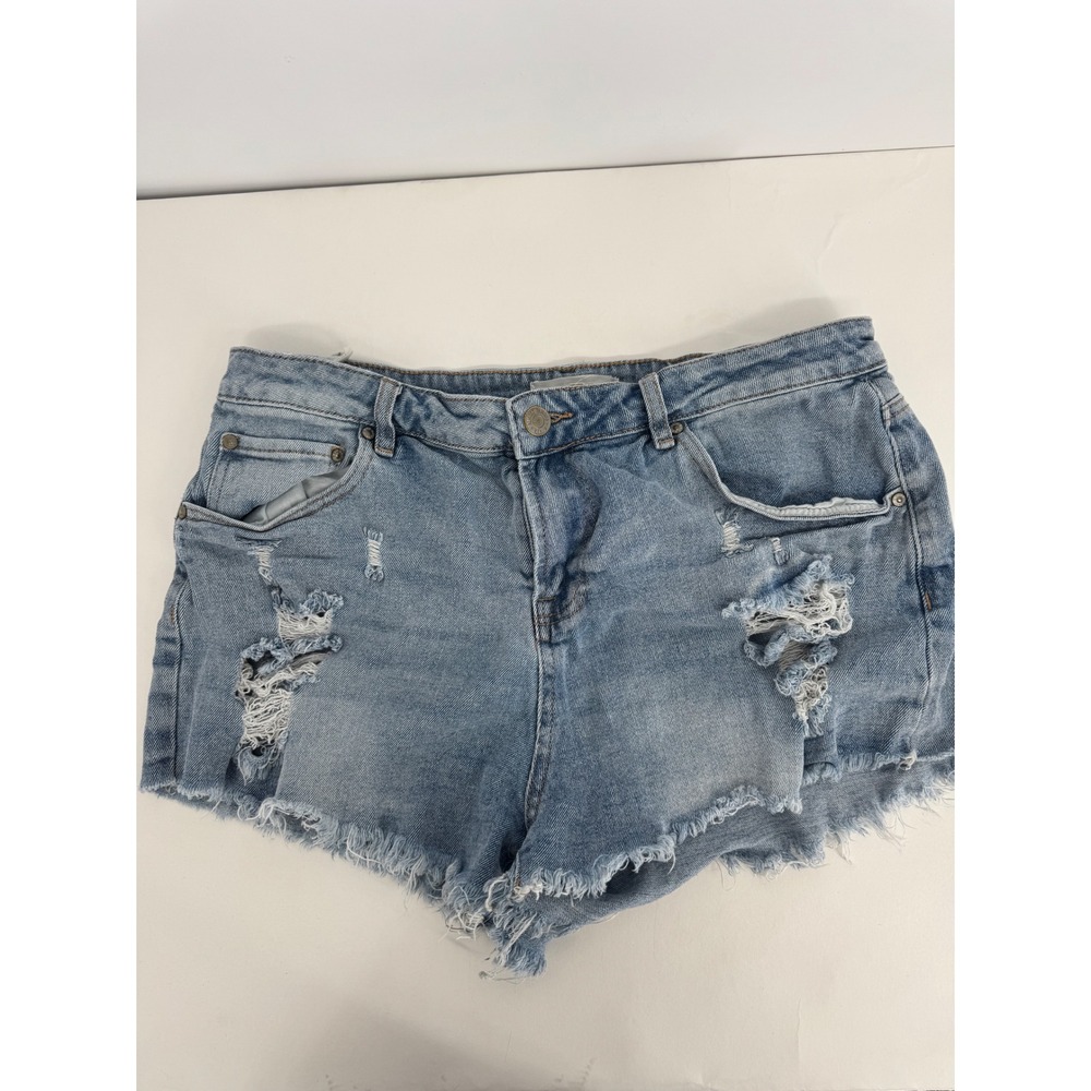 Almost Famous Womens Light Wash Distressed High Rise Denim Cut Off Shorts Sz 15